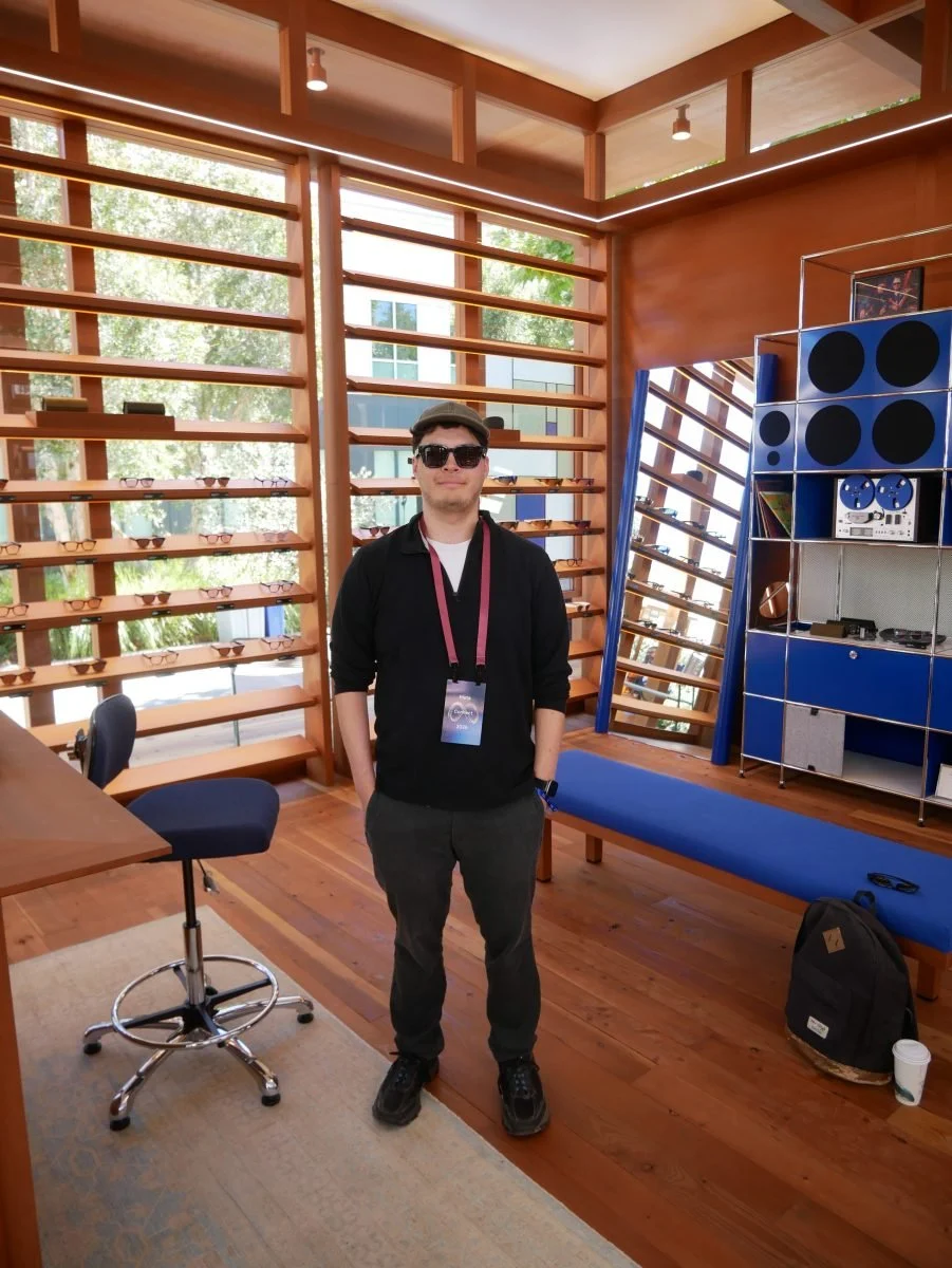 A person demonstrating smart glasses at Meta Connect.